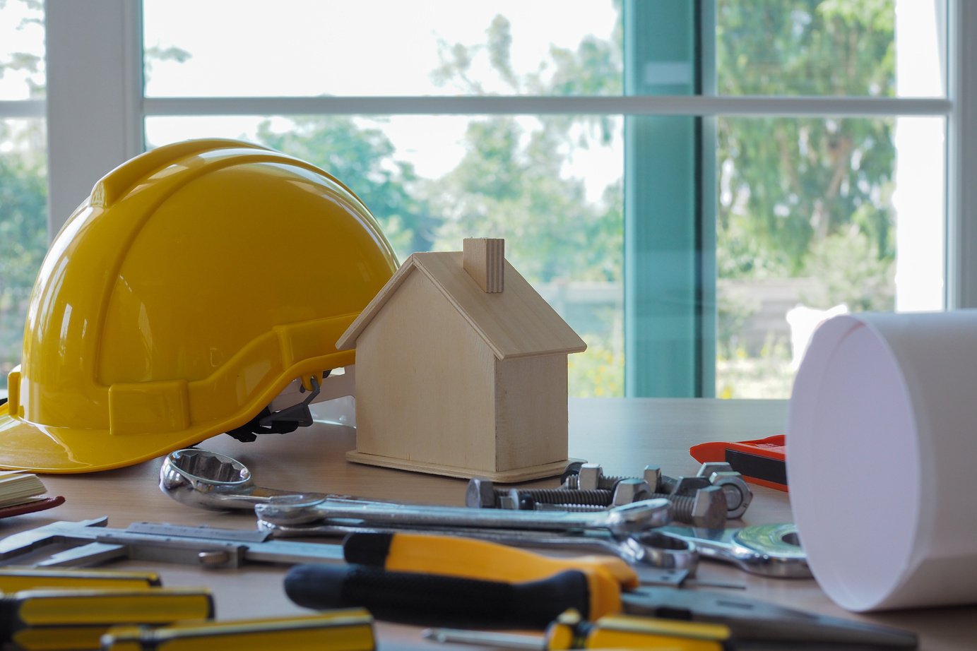 Composition of Construction Materials on Table